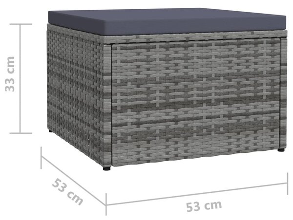 Szürke polyrattan kerti lábzsámoly párnával