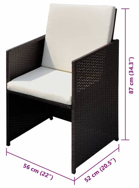 VidaXL Kerti székek 3 pcs Barna 56 x 52 x 87 cm Poli rattan