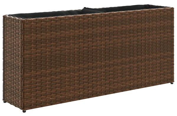Barna polyrattan kerti ültetőláda 2 cseréppel 90x20x40 cm