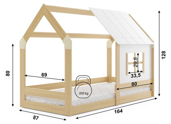 DOMEK gyerekágy ablakkal 80×160 cm Fenyő