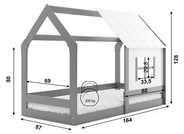 DOMEK gyerekágy ablakkal 80×160 cm Szürke