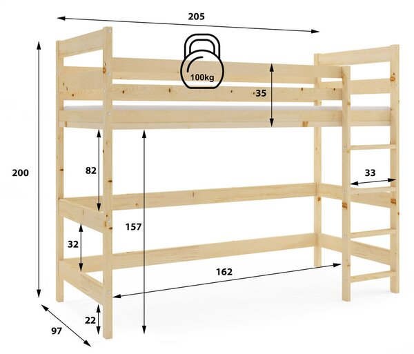 ANTRESOLA emeletes gyerekágy 90×200 cm Fenyő