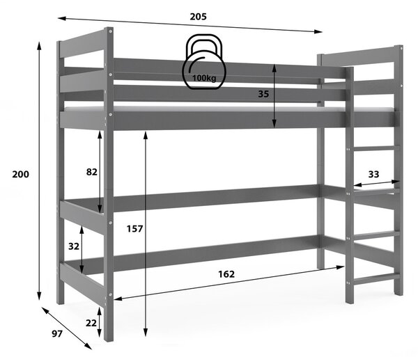 ANTRESOLA emeletes gyerekágy 90×200 cm Szürke