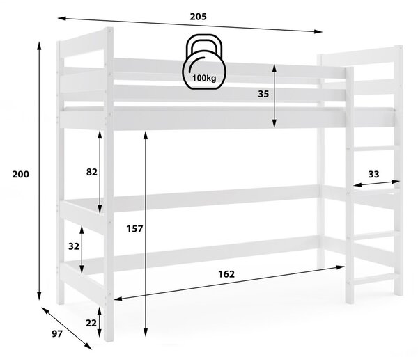 ANTRESOLA emeletes gyerekágy 90×200 cm Fehér