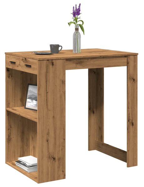 Kézműves tölgy színű szerelt fa bárasztal 102 x 70 x 103,5 cm