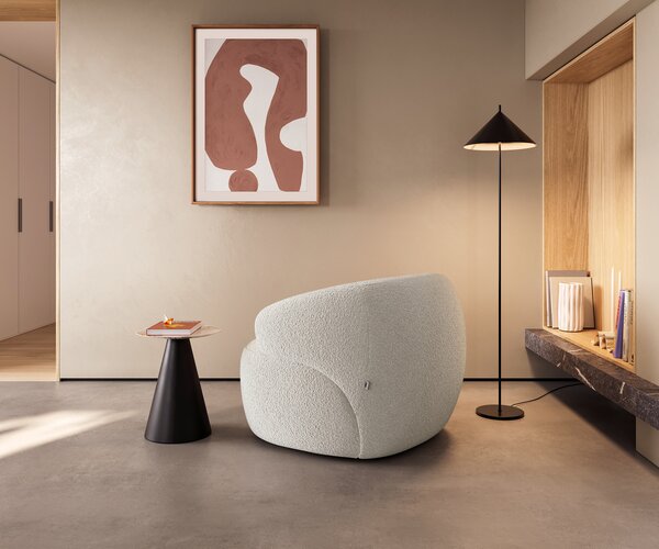 DELIFE Lounge fotel Nova 88x88 cm bouclé krémfehér