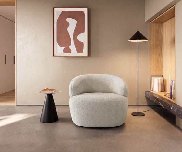 DELIFE Lounge fotel Nova 88x88 cm bouclé krémfehér
