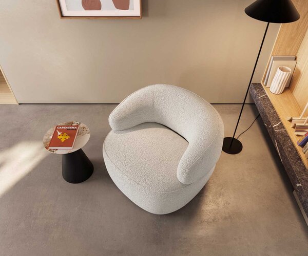 DELIFE Lounge fotel Nova 88x88 cm bouclé krémfehér