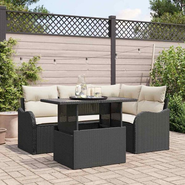 Kerti Kanapé Szett 5 db Fekete Poly Rattan