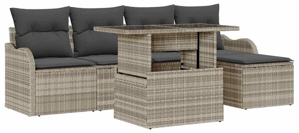 VidaXL Kültéri Ülőgarnitúra párnával 6 pcs Világosszürke Poli rattan