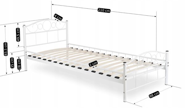 Fém ágy 90 cm Granjeros (fehér) (ágyráccsal)