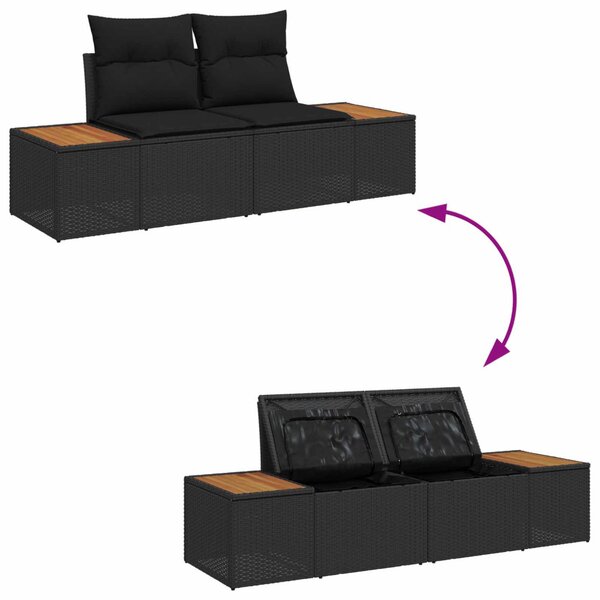 Kerti Kanapé Szett párnával tárolóval 6 pcs Fekete Polyrattan