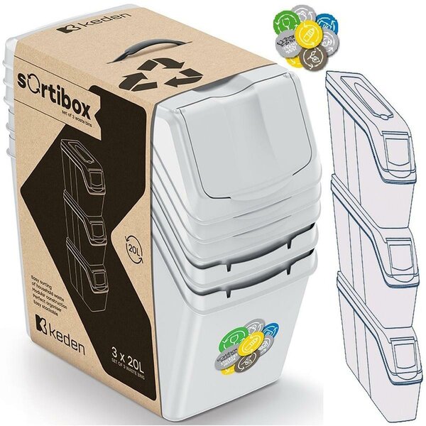 Sortibox 3 Darabos Szelektív Hulladékgyűjtő Rendszer Szett 3x20 L Szürke