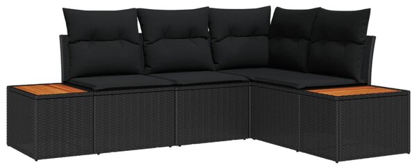 Kerti Kanapé Szett 4 db 4-Ülőhelyek száma Fekete Polyrattan