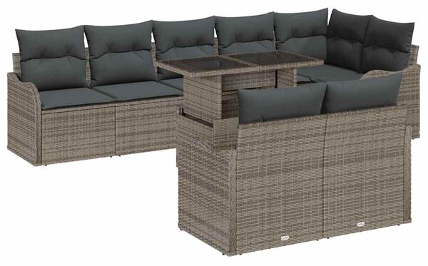 Kerti Kanapé Szett 9 db Szürke Poly Rattan