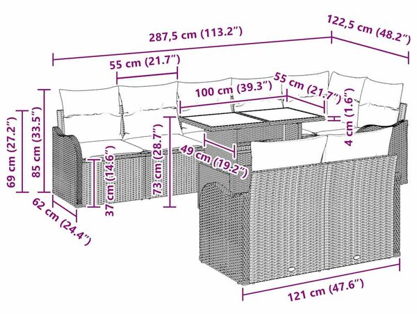 Kerti Kanapé Szett 9 db Bézs Poly Rattan