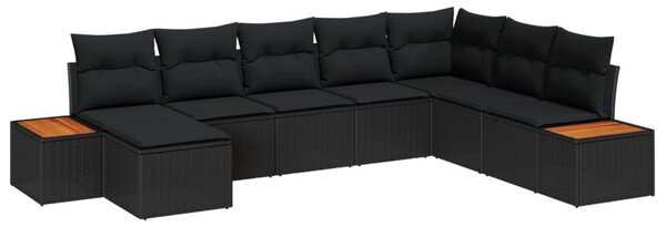 Kerti Kanapé Szett párnával 8 pcs Fekete Poli rattan