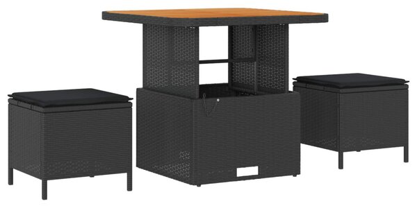 Kerti Kanapé Szett párnával 9 pcs Fekete polirattan