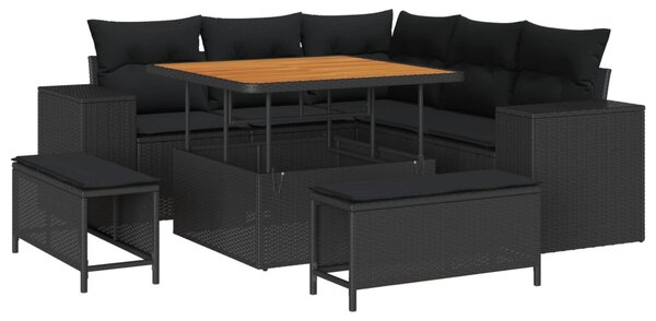 Kerti Kanapé Szett párnával tárolóval 8 pcs Fekete polirattan