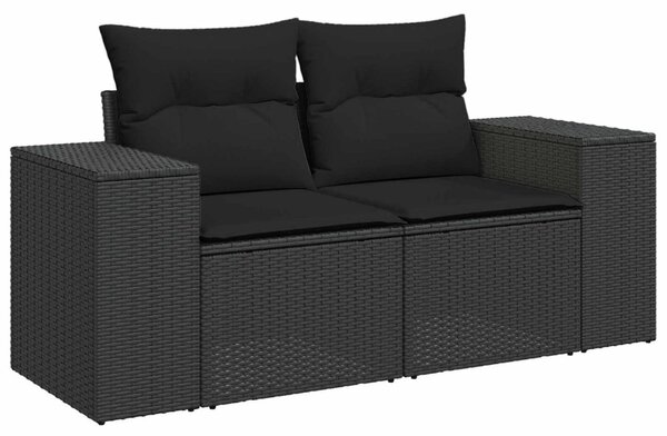 Kerti Kanapé Szett párnával tárolóval 8 pcs Fekete polirattan