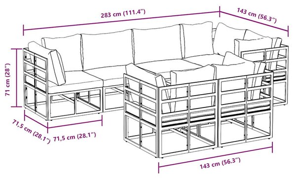 VidaXL Kerti Kanapé Szett párnával 7 pcs Fekete Acél