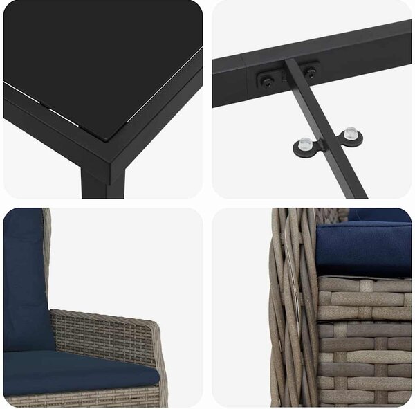 Kert étkező szett párnával 9 pcs Szürke Poli rattan