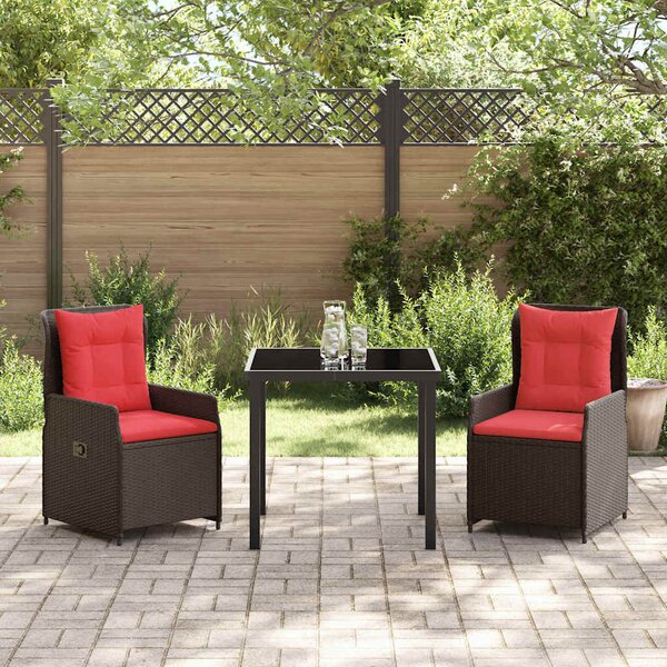 Kert étkező szett párnával 3 pcs Barna Poli rattan