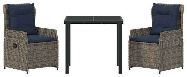 Kert étkező szett párnával 3 pcs Szürke Poli rattan