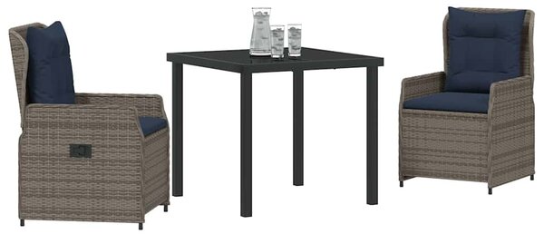 Kert étkező szett párnával 3 pcs Szürke Poli rattan