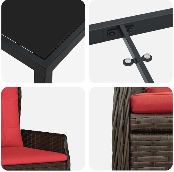 VidaXL Kert étkező szett párnával 9 pcs Barna Poli rattan