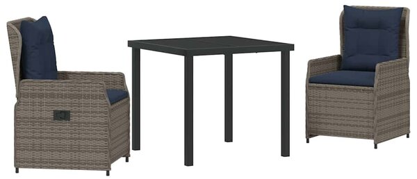 Kert étkező szett párnával 3 pcs Szürke Poli rattan