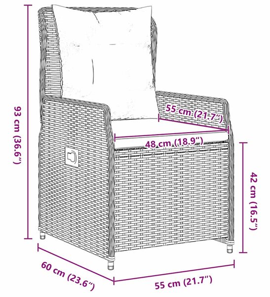 VidaXL Kert étkező szett párnával 9 pcs Barna Poli rattan