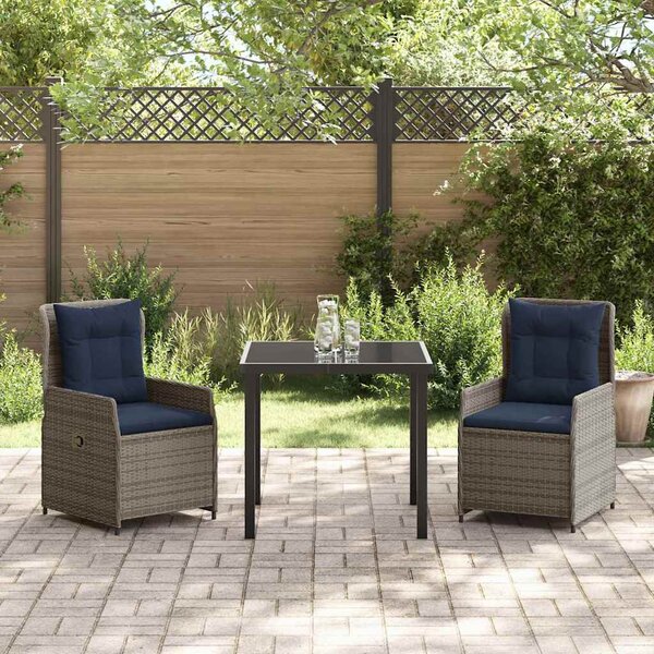 Kert étkező szett párnával 3 pcs Szürke Poli rattan