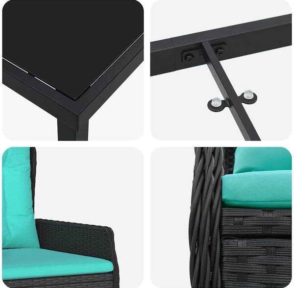 Kert étkező szett párnával 7 pcs Fekete Poli rattan