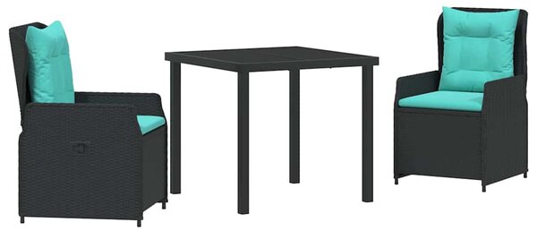Kert étkező szett párnával 3 pcs Fekete Poli rattan