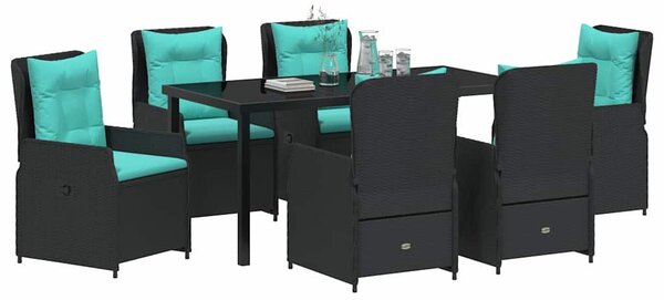 Kert étkező szett párnával 7 pcs Fekete Poli rattan