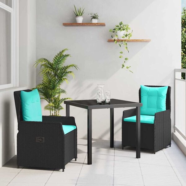 Kert étkező szett párnával 3 pcs Fekete Poli rattan