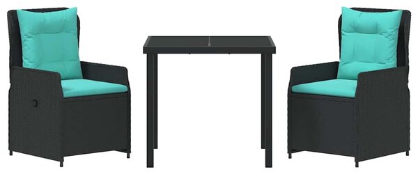 Kert étkező szett párnával 3 pcs Fekete Poli rattan