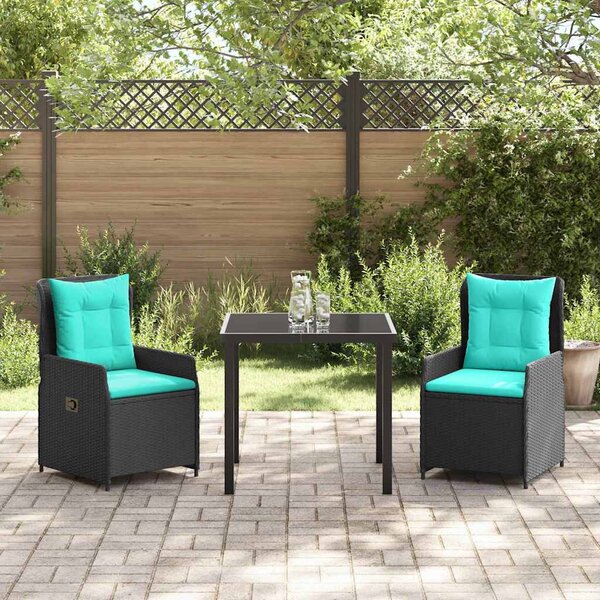 Kert étkező szett párnával 3 pcs Fekete Poli rattan