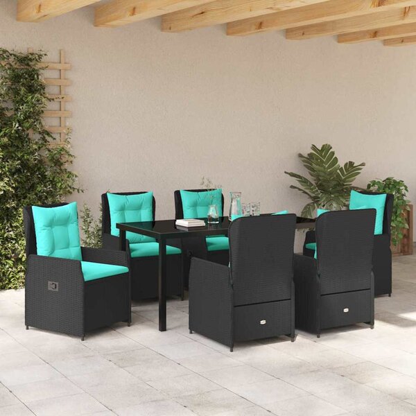 Kert étkező szett párnával 7 pcs Fekete Poli rattan