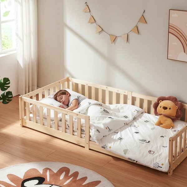 Montessori gyerekágy Tanna leesésgátlóval 90x200 cm natúr [en.casa]