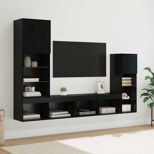 VidaXL TV Fali Egységek LED -es lámpákkal 4 pcs Fekete tölgy Faanyag