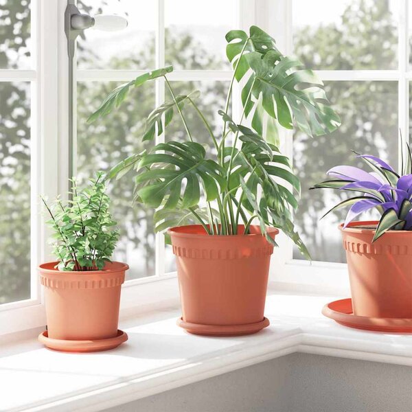 VidaXL Kerek Virágcserép 6 pcs Tégla Vörös Ø 19 x 16 cm Műanyag