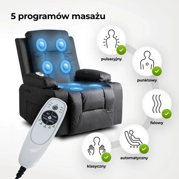Masszázsfotel Banesto (fekete öko-bőr)