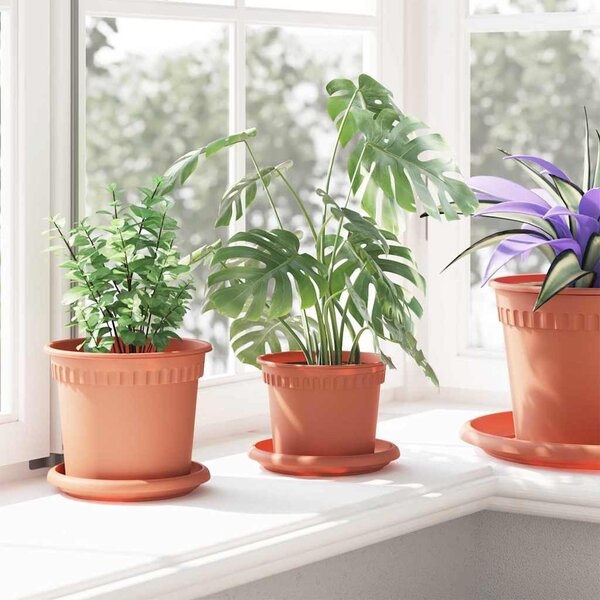 VidaXL Kerek Virágcserép 6 pcs Tégla Vörös Ø 12,5 x 10 cm Műanyag