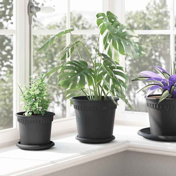 VidaXL Kerek Virágcserép 6 pcs Fekete Ø 19 x 16 cm Műanyag