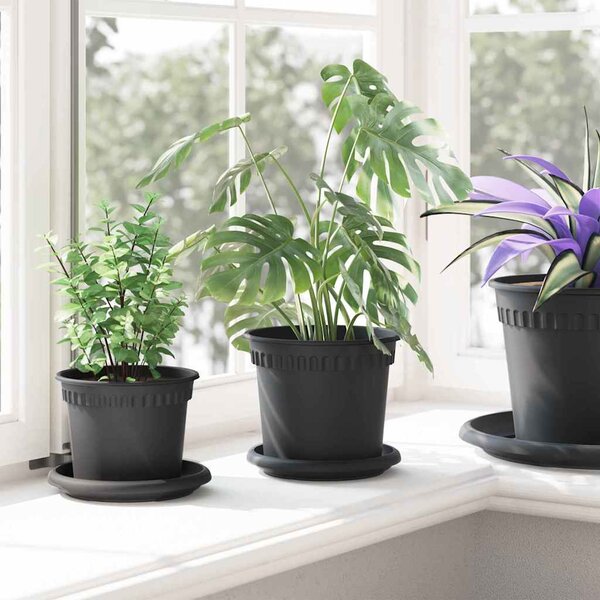 VidaXL Kerek Virágcserép 6 pcs Fekete Ø 15 x 12 cm Műanyag