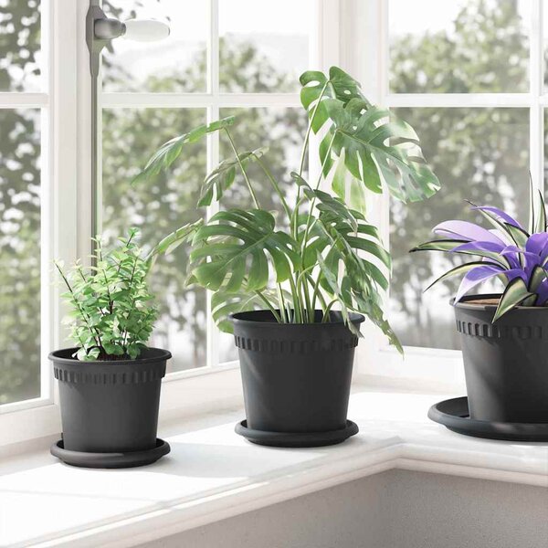 VidaXL Kerek Virág Tálca 6 pcs Fekete Ø 15,5 x 2 cm Műanyag