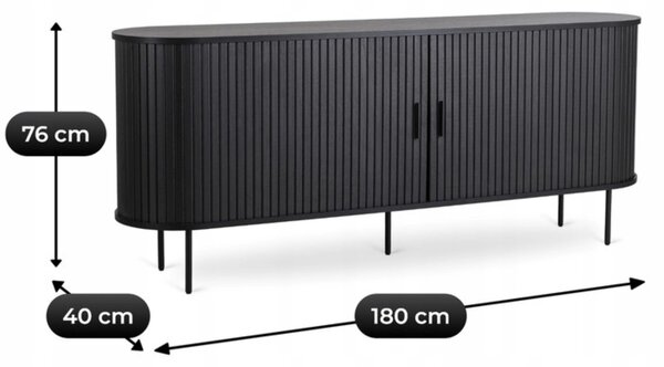 TRISH tolóajtós komód 180 cm, fekete
