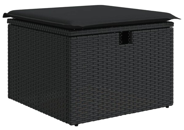 Fekete polyrattan kerti szék párnával 55 x 55 x 37 cm